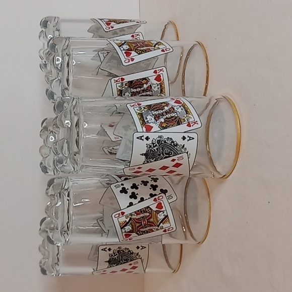 Vintage Pasabahce Set Of 6 Turkish Playing Cards Glass/Barware Gold Rimmed - Picture 3 of 7